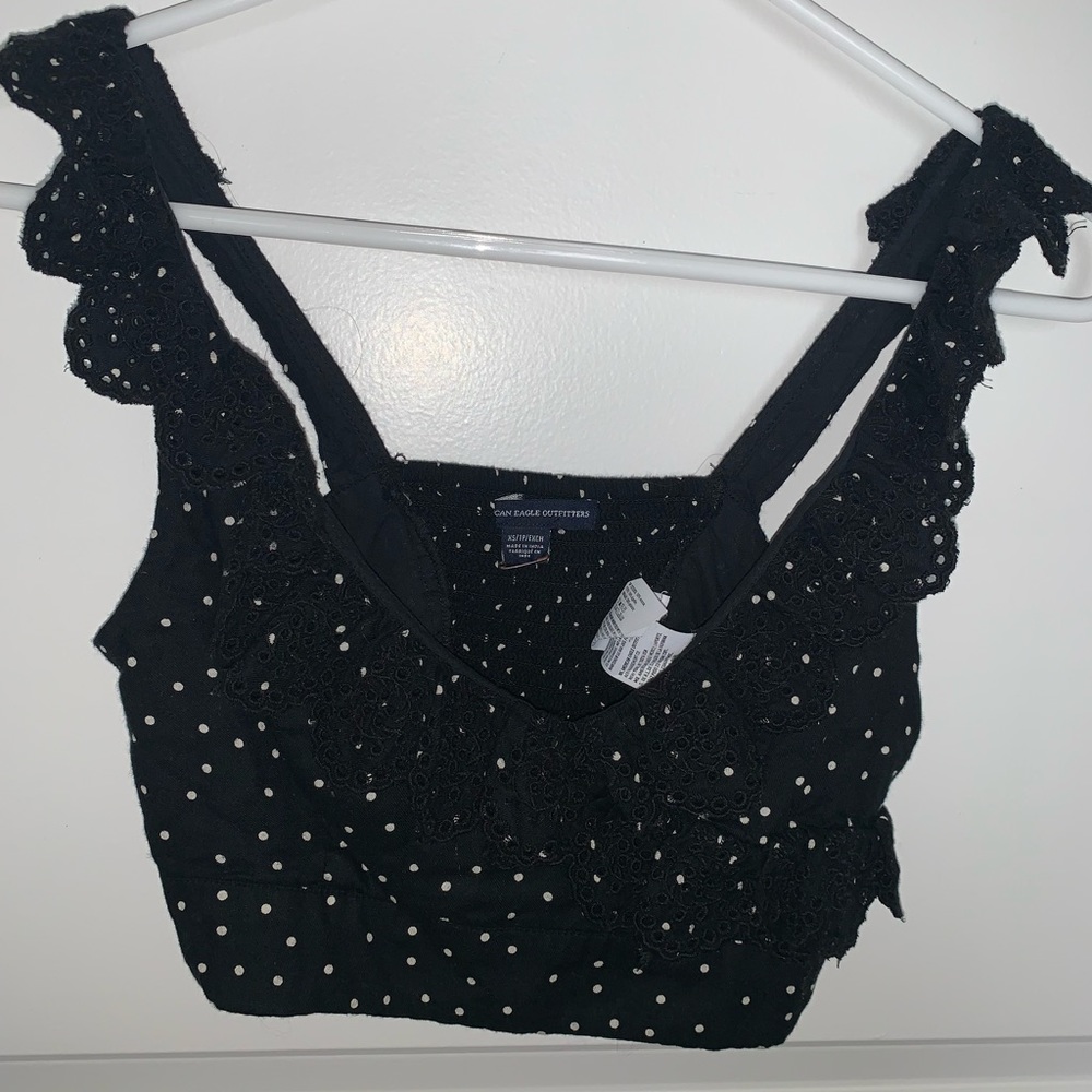 polka dot ruffled black crop top xs american eagle